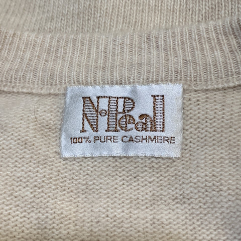 N. PEAL Size XL Khaki Knitted Cashmere V-Neck Pullover Sweater