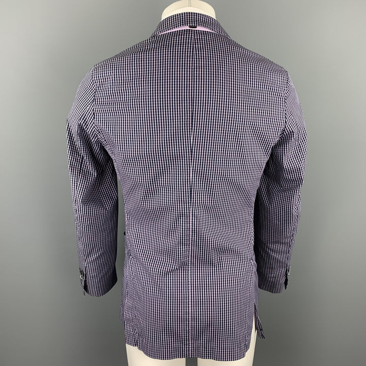 CORNELIANI Size 36 Navy & Lavender Plaid Cotton Blend Sport Coat