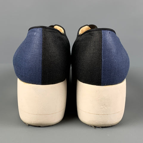 ZOE LEE Size 7.5 Black & Blue Fabric Color Block Platform Pumps