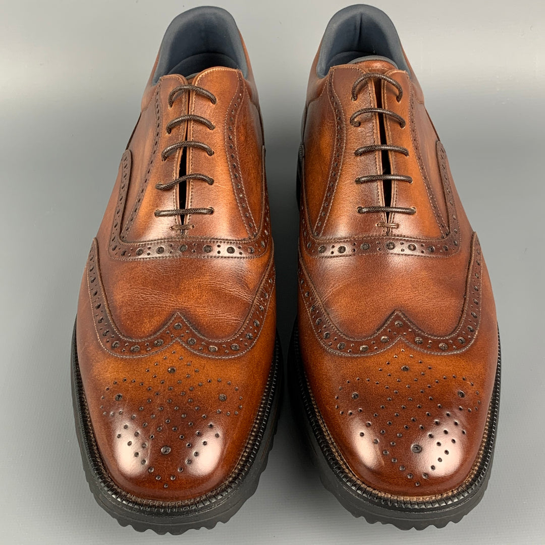 BALLY Talla 11.5 Zapatos con cordones y punta de ala de cuero marrón