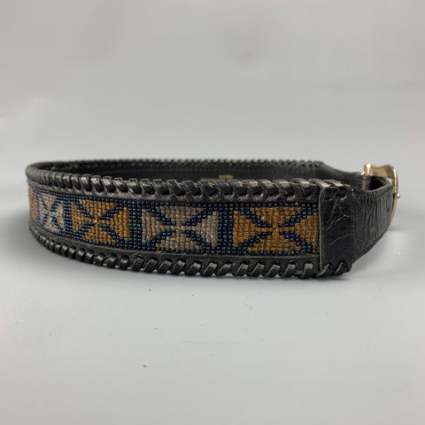 VINTAGE Taille M Ceinture en cuir Gammon Shire noir et bleu