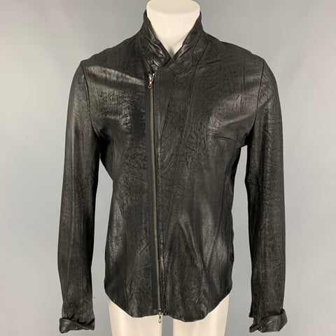 JULIUS_7 SS 2015 Prism Size L Black Lamb Skin Leather Zip Up Jacket