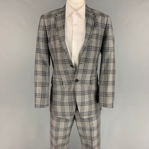 PAUL SMITH The Kensington Size 36 Grey Charcoal Plaid Wool Notch Lapel Suit