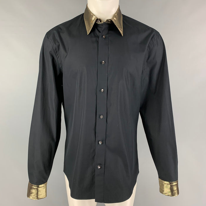 ALEXANDER MCQUEEN Size M Black Gold Cotton Button Up Long Sleeve Shirt