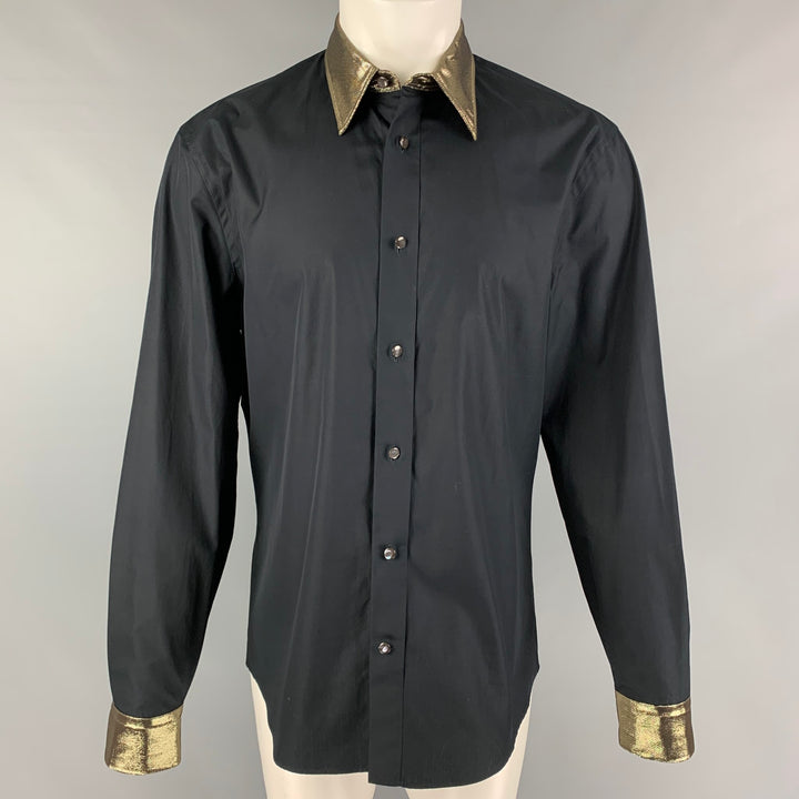 ALEXANDER MCQUEEN Size M Black Gold Cotton Button Up Long Sleeve Shirt