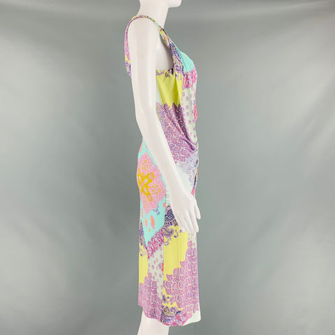 ETRO Size 6 Multi-Color Lilac Viscose Paisley Draped Dress