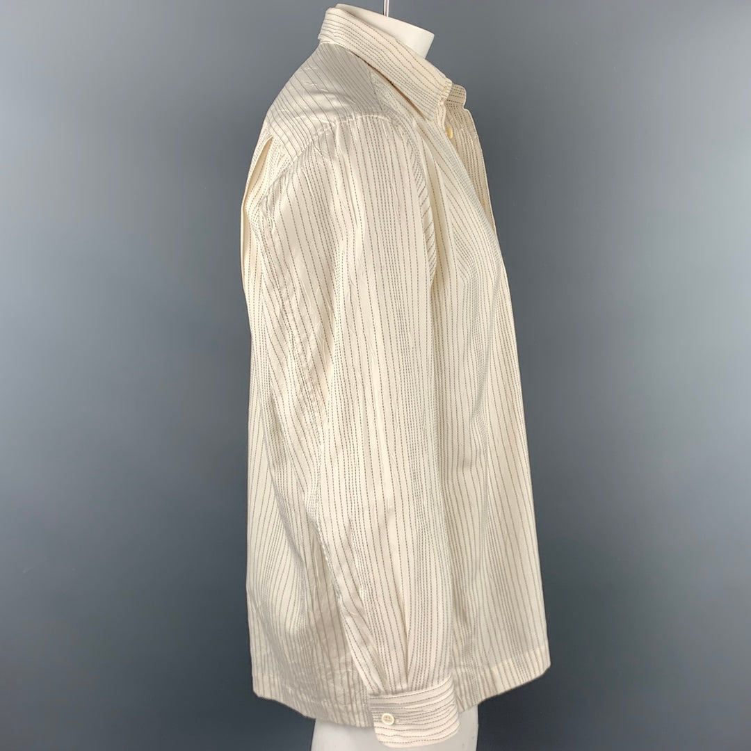 ISSEY MIYAKE Size L Beige Stripe Wrinked Polyester / Cotton Long Sleeve Shirt