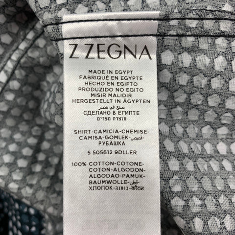 Z ZEGNA Size XXL Black Grey Abstract Cotton Long Sleeve Shirt