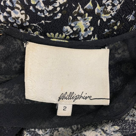 3.1 PHILLIP LIM Size 2 Black Light Blue Floral Silk Dress