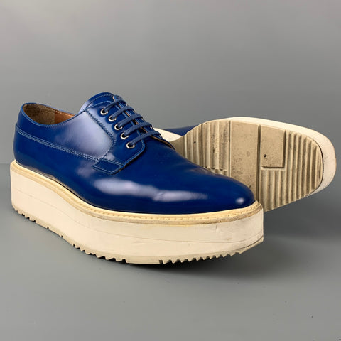 PRADA Size 11 Royal Blue White Leather Platform Laces