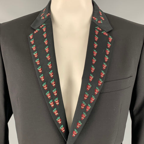 PAUL SMITH Size 44 Black Embroidery Wool Elastane Tuxedo Sport Coat