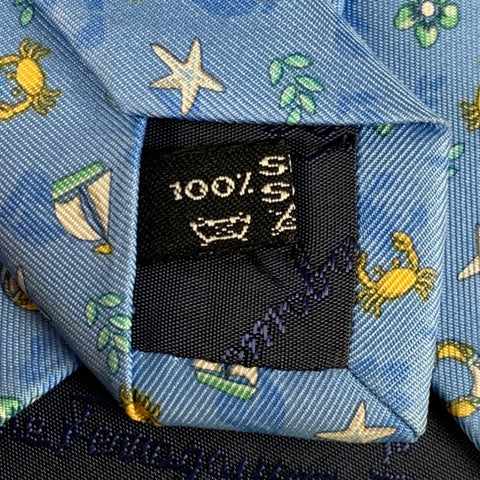 SALVATORE FERRAGAMO Blue White Seashells Silk Tie