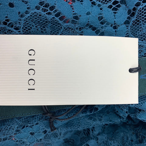 GUCCI S/S 16 Size L Teal Sheer Lace Polyamide Blend Long Sleeve Shirt