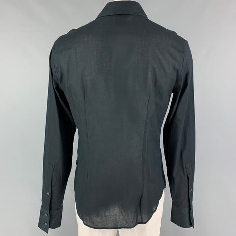 JUST CAVALLI Size XL Black Embroidery Cotton Button Up Long Sleeve Shirt