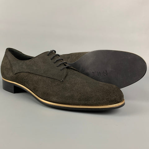 MOSCHINO Talla 9.5 Cordones con ribete dorado de ante marrón