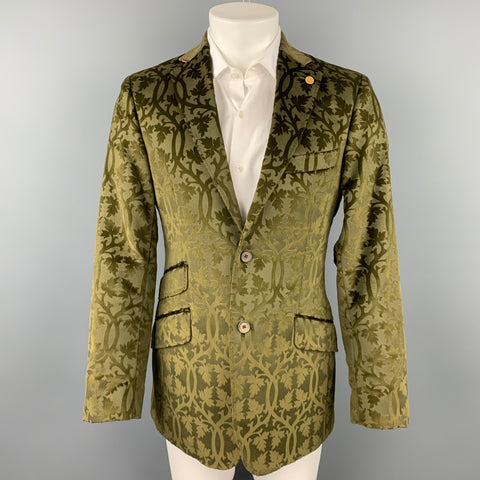 TED BAKER Size 38 Regular Olive Jacquard Cotton Velvet Notch Lapel Sport Coat