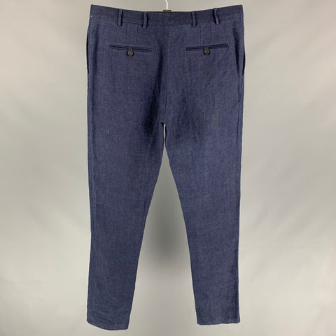 BURBERRY PRORSUM Size 36 Indigo Blue Linen Zip Casual Pants