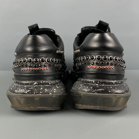 VALENTINO Size 8 Black Silver Studded Leather Lace Up Sneakers