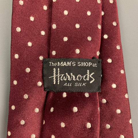 HARRODS Cravate en soie à pois blancs bordeaux
