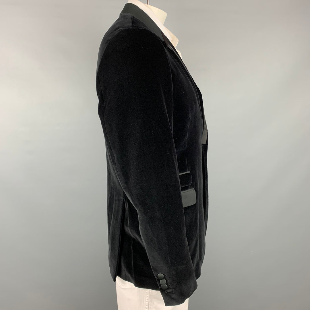 NEIL BARRETT Fitted Slim Size 42 Black Velvet Cotton Blend Notch Lapel Sport Coat