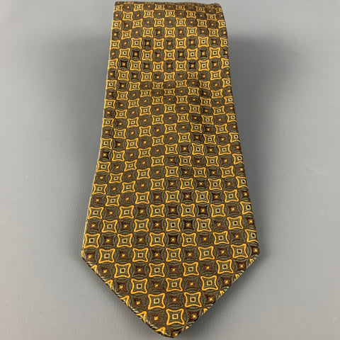 ERMENEGILDO ZEGNA Brown Gold Squares Silk Tie