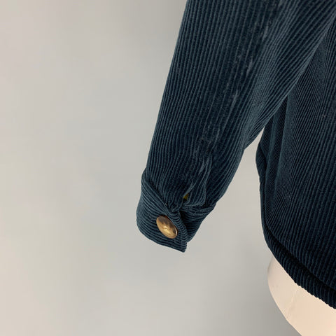 SEZANE Size S Navy Cream Cotton Textured Faux Shearling Jacket