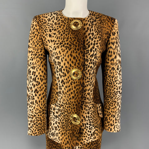 Vintage VALENTINO Size 8 Beige Brown Wool Animal Print Pencil Below Knee Skirt Set