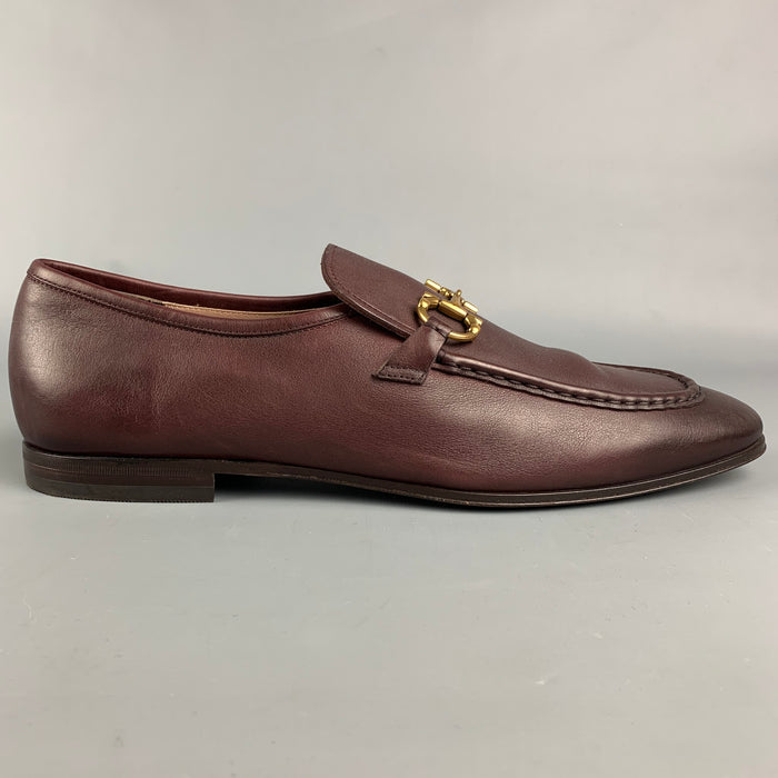 SALVATORE FERRAGAMO Size 11 Dark Brown Leather Horse Bit Slip On Loafers
