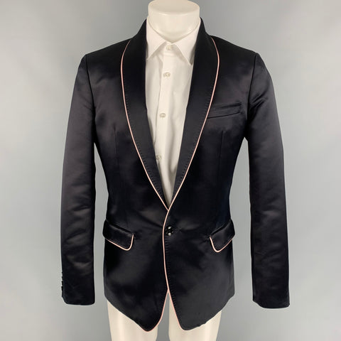 D&G by DOLCE & GABBANA Size 40 Black & Pink Polyester / Silk Shawl Collar Sport Coat