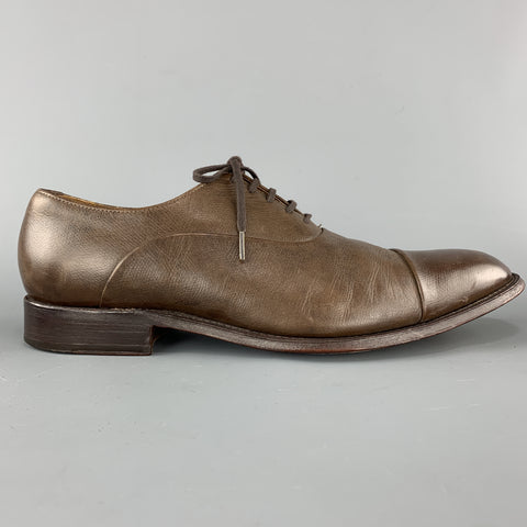 GRENSON Size 10.5 Brown Leather Cap Toe Lace Up
