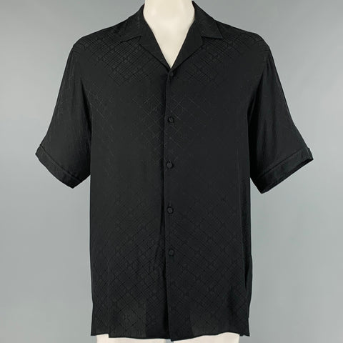 GUCCI Taille L Chemise à manches courtes en soie monogramme noire