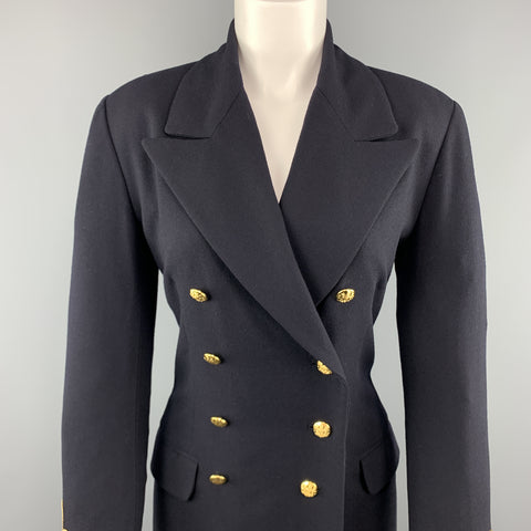 RALPH LAUREN Size 6 Navy Wool Double Breasted Gold Button Nautical Coat