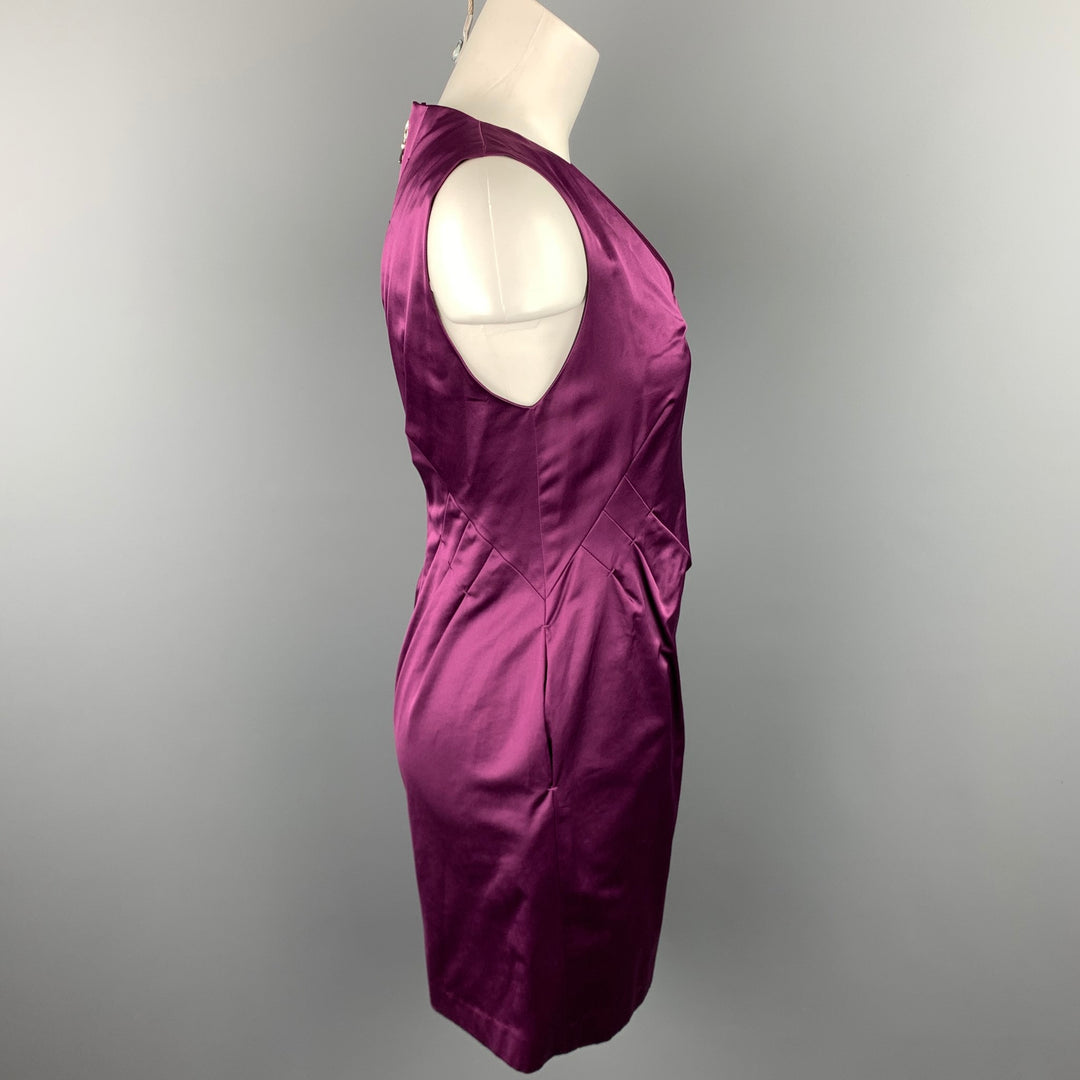 ROBERT RODRIGUEZ Size 4 Purple Cotton / Polyester V-Neck Sheath Cocktail Dress