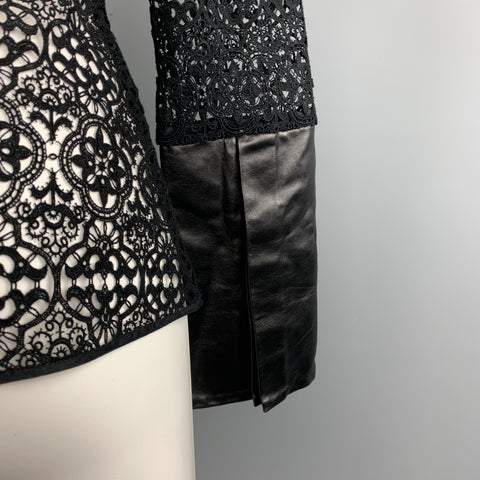 HONOR Talla 2 Blusa con puños de cuero y encaje de algodón negro