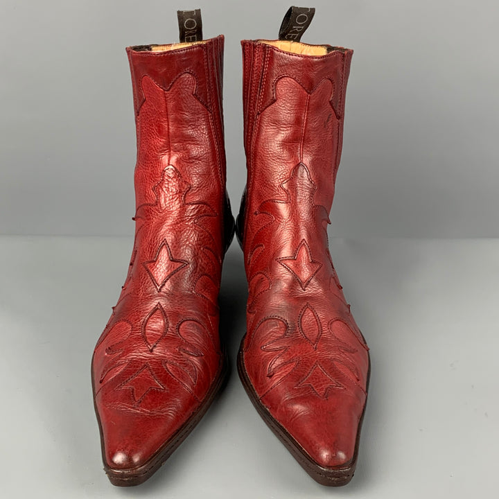 SARTORE Size 6 Red Leather Pointed Toe Cowboy Boots