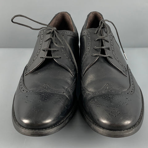 JOHN VARVATOS * U.S.A. Size 10.5 Black Perforated Leather Wingtip Lace Up Shoes