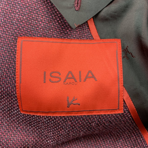 ISAIA Size 38 Regular Burgundy Wool Blend Notch Lapel Sport Coat
