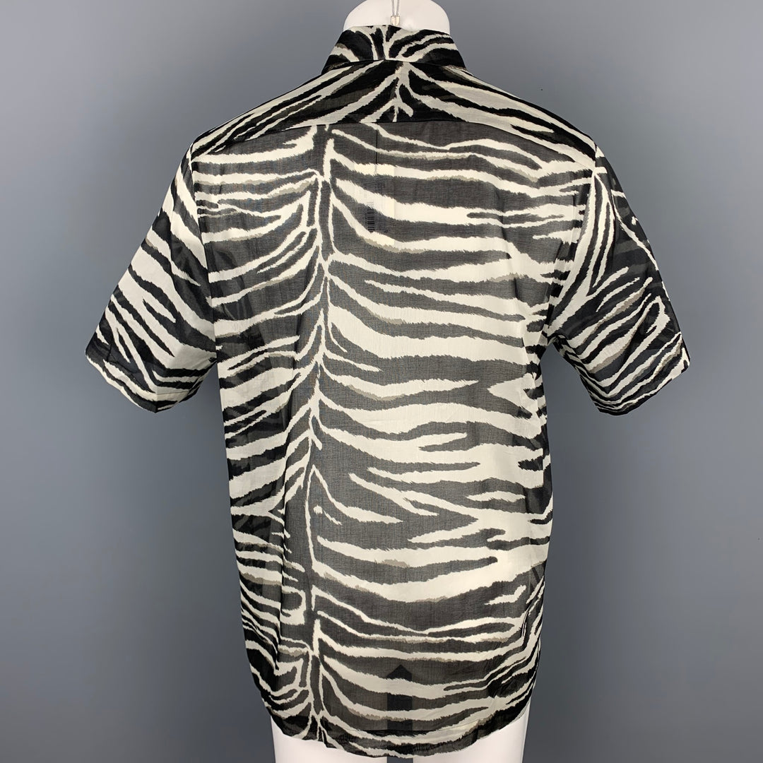 DRIES VAN NOTEN S/S 20 Size M White & Black Zebra Print Cotton Camp Short Sleeve Shirt