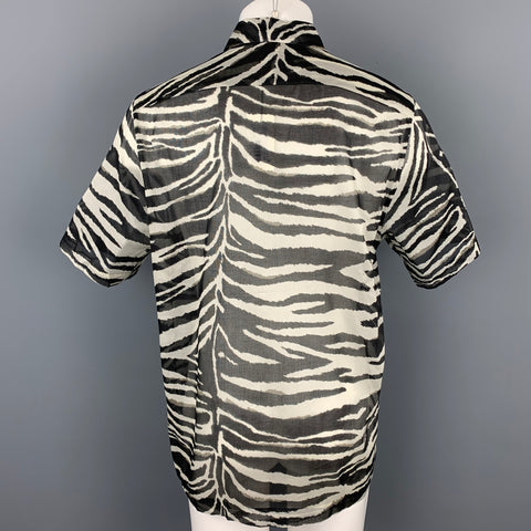 DRIES VAN NOTEN S/S 20 Size M White & Black Zebra Print Cotton Camp Short Sleeve Shirt
