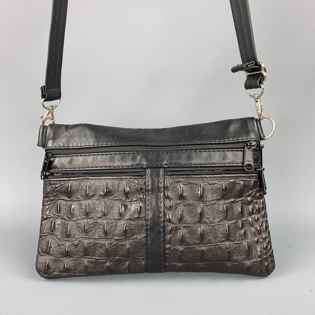 VINTAGE Black Embossed Leather Shoulder Bag
