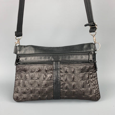 VINTAGE Black Embossed Leather Shoulder Bag