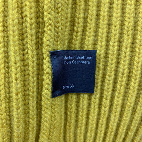 BEGG & CO Size M Yellow Ribbed Knit Cashmere Shawl Collar Cardigan