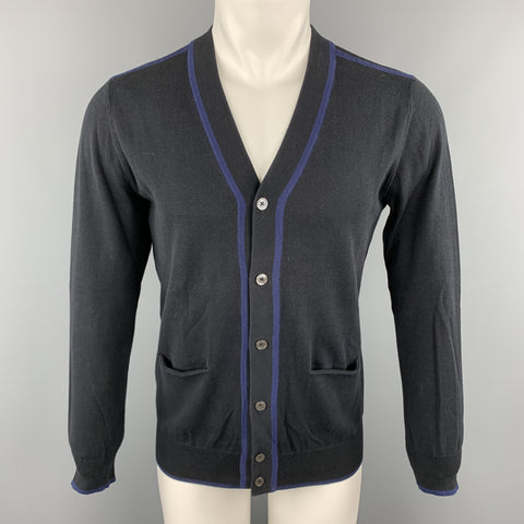 PS by PAUL SMITH Taille S Pull cardigan boutonné en coton bleu marine à bordure contrastée