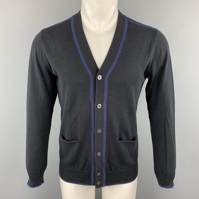 PS by PAUL SMITH Size S Navy Cotton Contrast Trim  Buttoned Cardigan Sweater