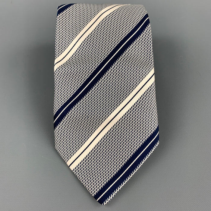 ERMENEGILDO ZEGNA Navy & White Diagonal Stripe Silk Tie