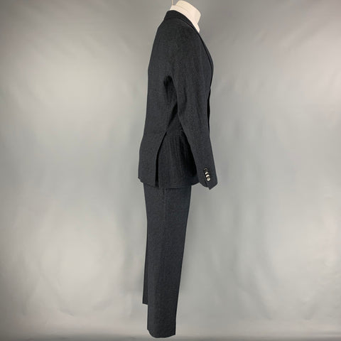 ETRO Chest Size 38 Navy Black Herringbone Wool Blend Notch Lapel 32 Sport Coat