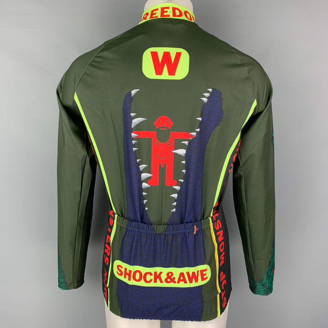 WALTER VAN BEIRENDONCK FW21 Taille L Haut de vélo en jersey de nylon graphique vert