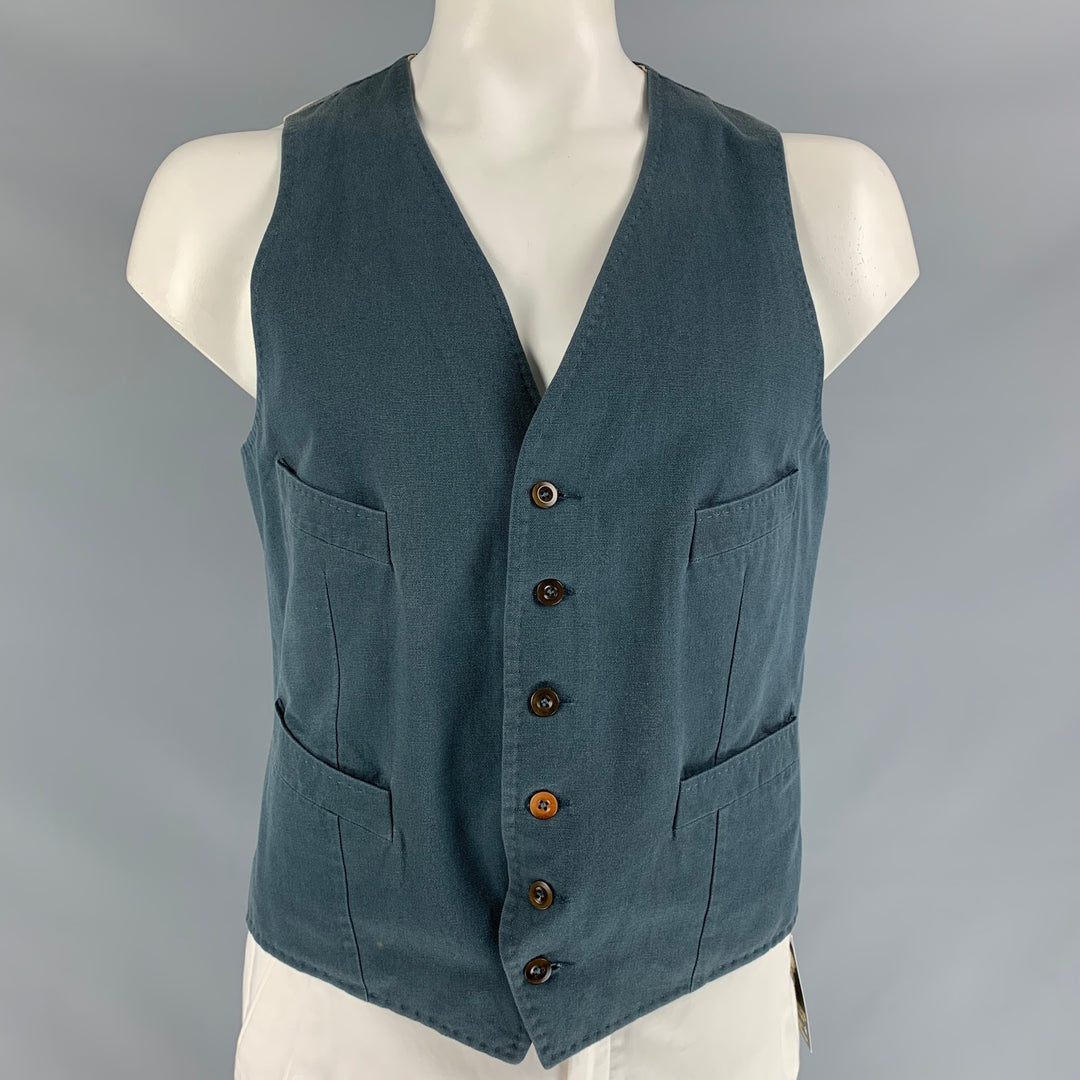 PAUL SMITH Size L Blue Solid Cotton Buttoned Vest