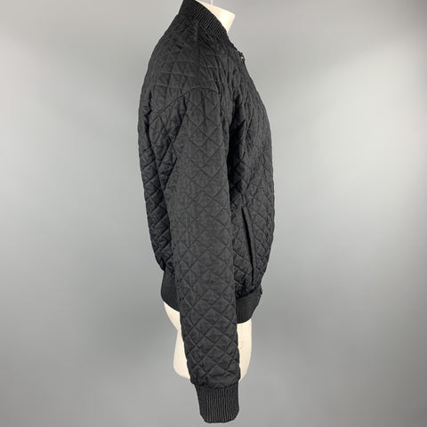 CALVIN KLEIN COLLECTION Size 42 Black Quilted Nylon Zip Up Jacket