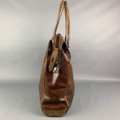 BURBERRY PRORSUM Fall 2008 Brown Leather Ostrich Trim Tote Bag